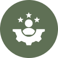 White emblem with stars and wings on green background.