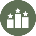 Icon of a three-bar chart with stars above each bar.