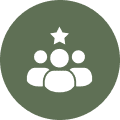 Icon of a group with a star above them.