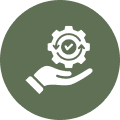 A hand holding a gear with a checkmark inside, symbolizing quality assurance.