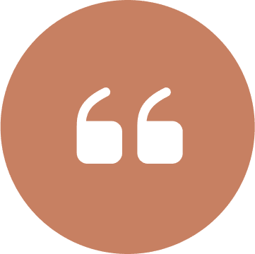 White quotation marks on brown circle background.